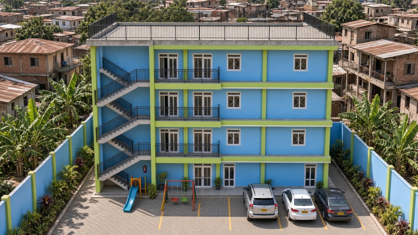 Drawing of the proposed four-storey classroom block, not a finished building